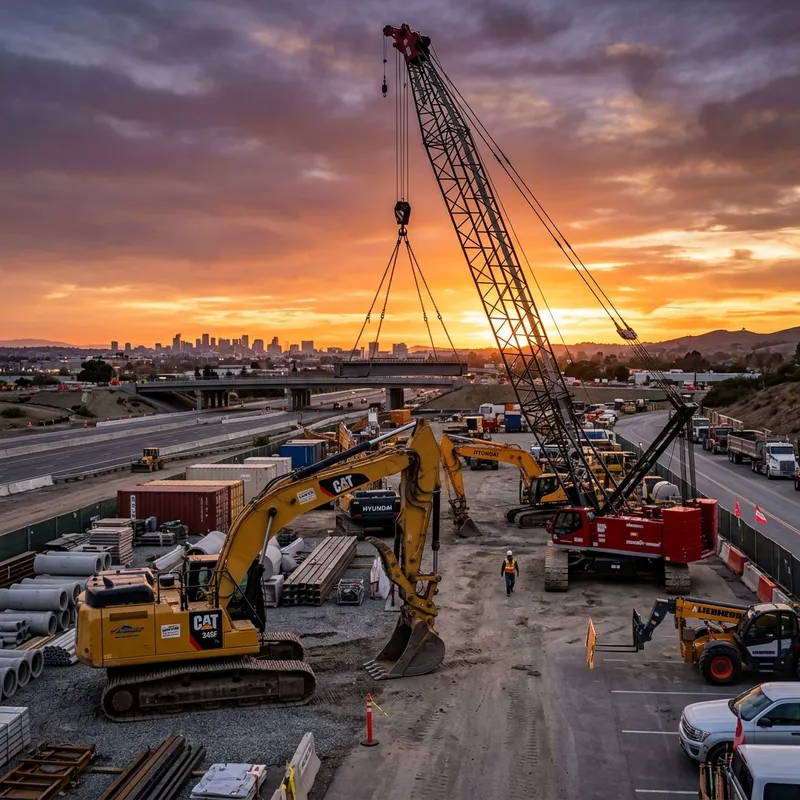 Parque de maquinaria pesada de construcción en Granada